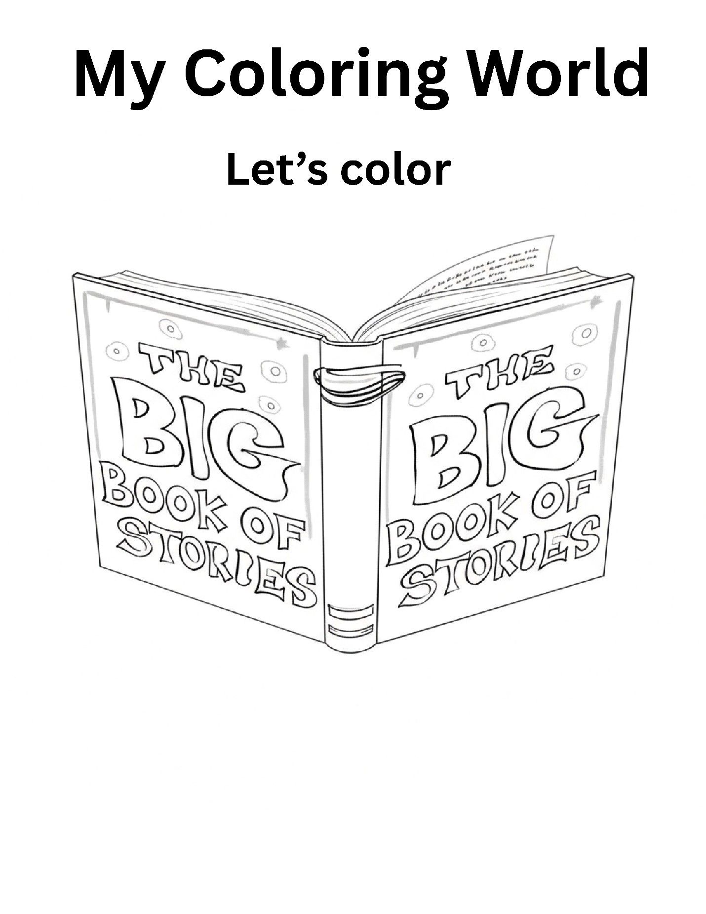 Printable coloring page featuring the open Big Book of Stories.